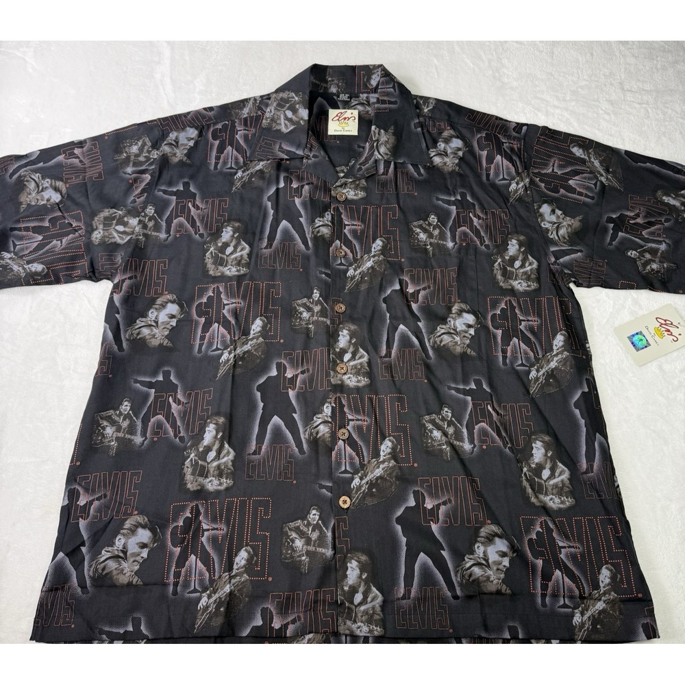 VINTAGE Elvis Presley David Carey‎ Shirt Mens 2XL Black Elvis AOP Hawaiian NWT